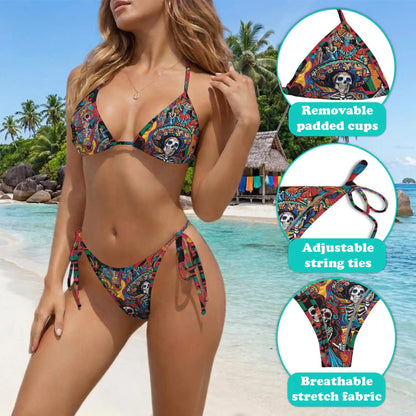 Musician Skull Bikini Set for Women, Two Piece Swimsuit, Day of the Dead Beachwear | Azhawaiian