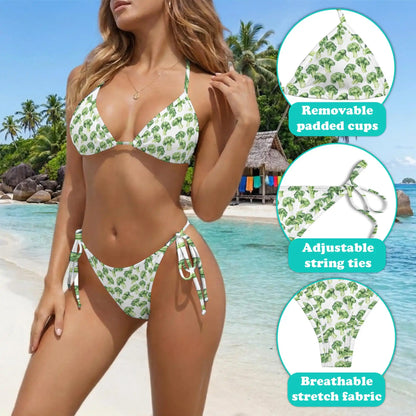 Broccoli Bikini Set for Women, Two Piece Swimsuit, Vegetable Pattern Beachwear | Azhawaiian