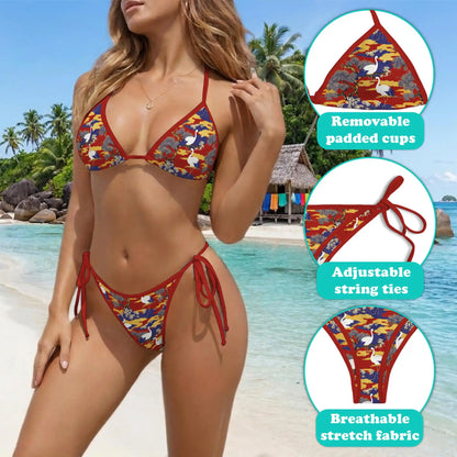 Sakura Redheaded Crane Bikini Set for Women, Two Piece Swimsuit, Japanese Art Beachwear | Azhawaiian