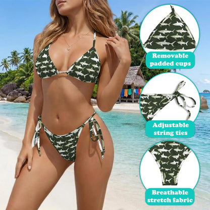 Vintage Shark Bikini Set for Women, Two Piece Swimsuit, Ocean Animal Beachwear | Azhawaiian