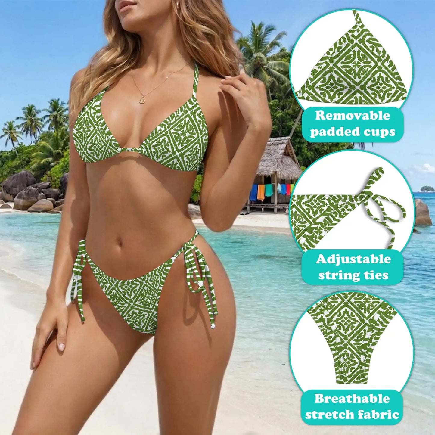 Green Celtic Bikini Set for Women, Two Piece Swimsuit, Celtic Pattern Beachwear | Azhawaiian