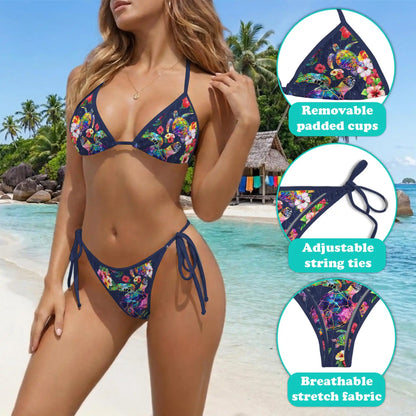 Colorful Turtle Floral Bikini Set for Women, Two Piece Swimsuit, Tropical Ocean Beachwear | Azhawaiian