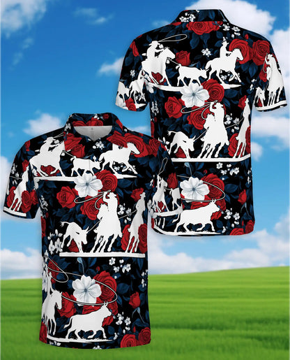 Cowboy Rodeo Bull Riding Polo Shirt for Men, Western Style | Azhawaiian