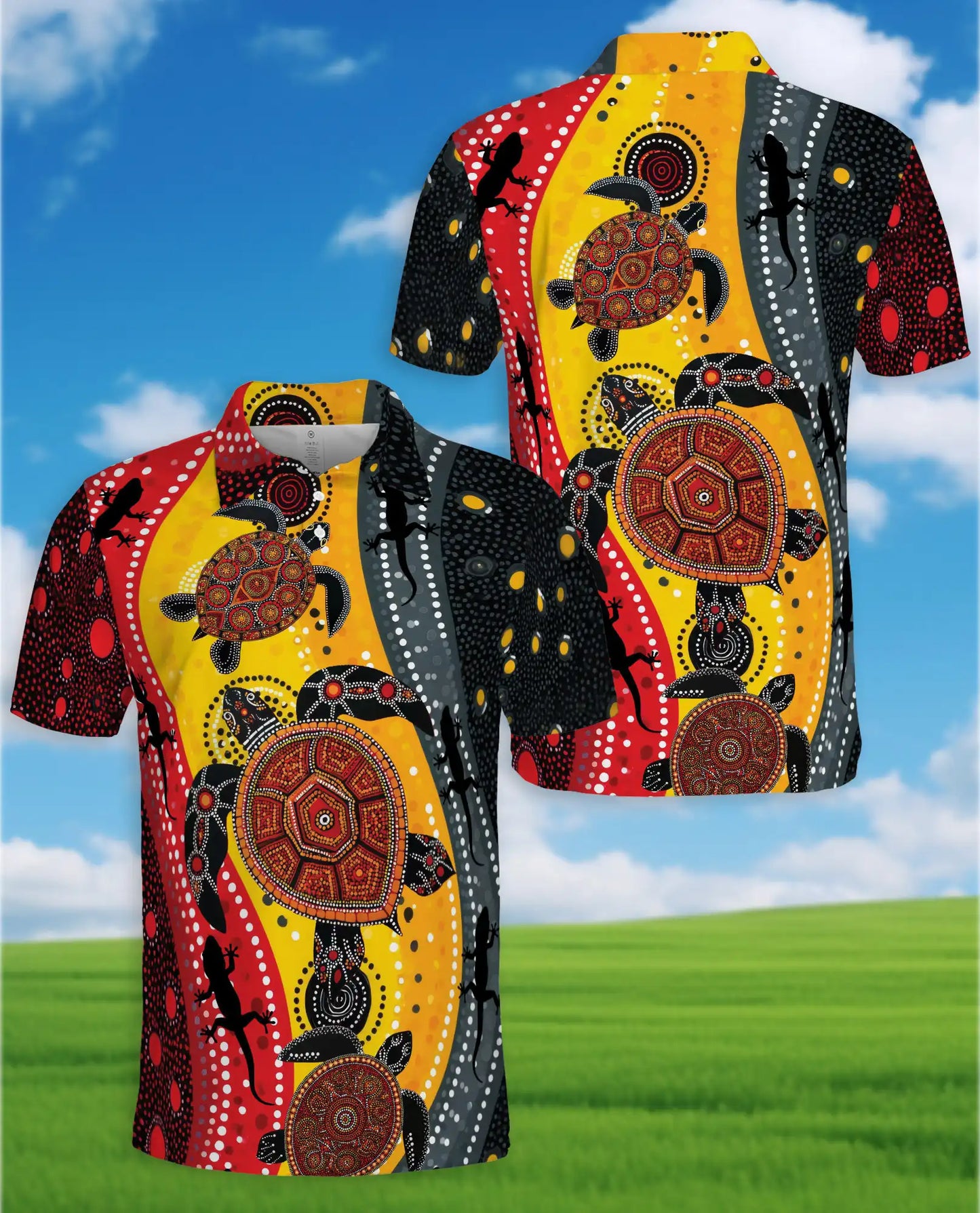 Turtle Dot Art Polo Shirt for Men, Aboriginal Inspired Style | Azhawaiian