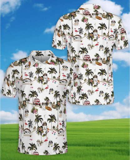 Shih Tzu Tropical Island Polo Shirt for Men- Hawaiian Beach Dog | Azhawaiian