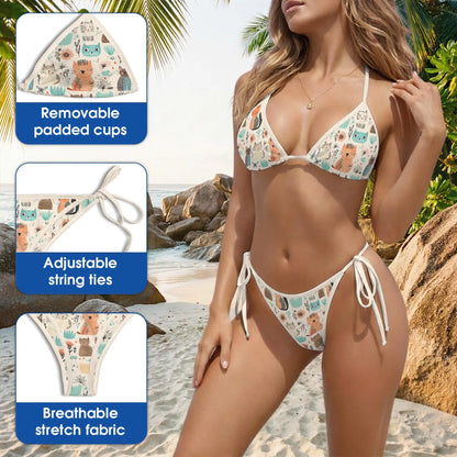 Cute Cat Bikini Set, Kawaii Animal Two Piece Swimsuit | Azhawaiian