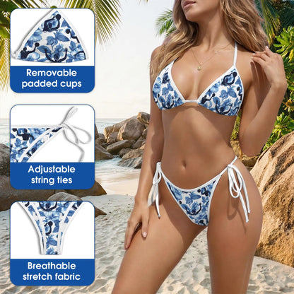 Water Polo Bikini Set, Blue Floral Two Piece Swimsuit | Azhawaiian