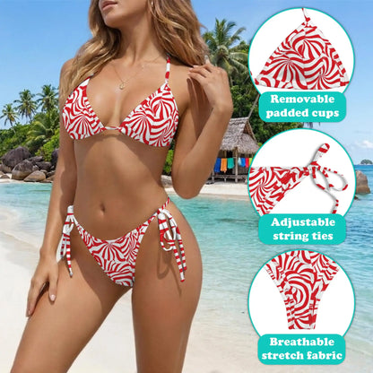 Candy Cane Bikini Set for Women, Two Piece Swimsuit, Festive Holiday Beachwear | Azhawaiian