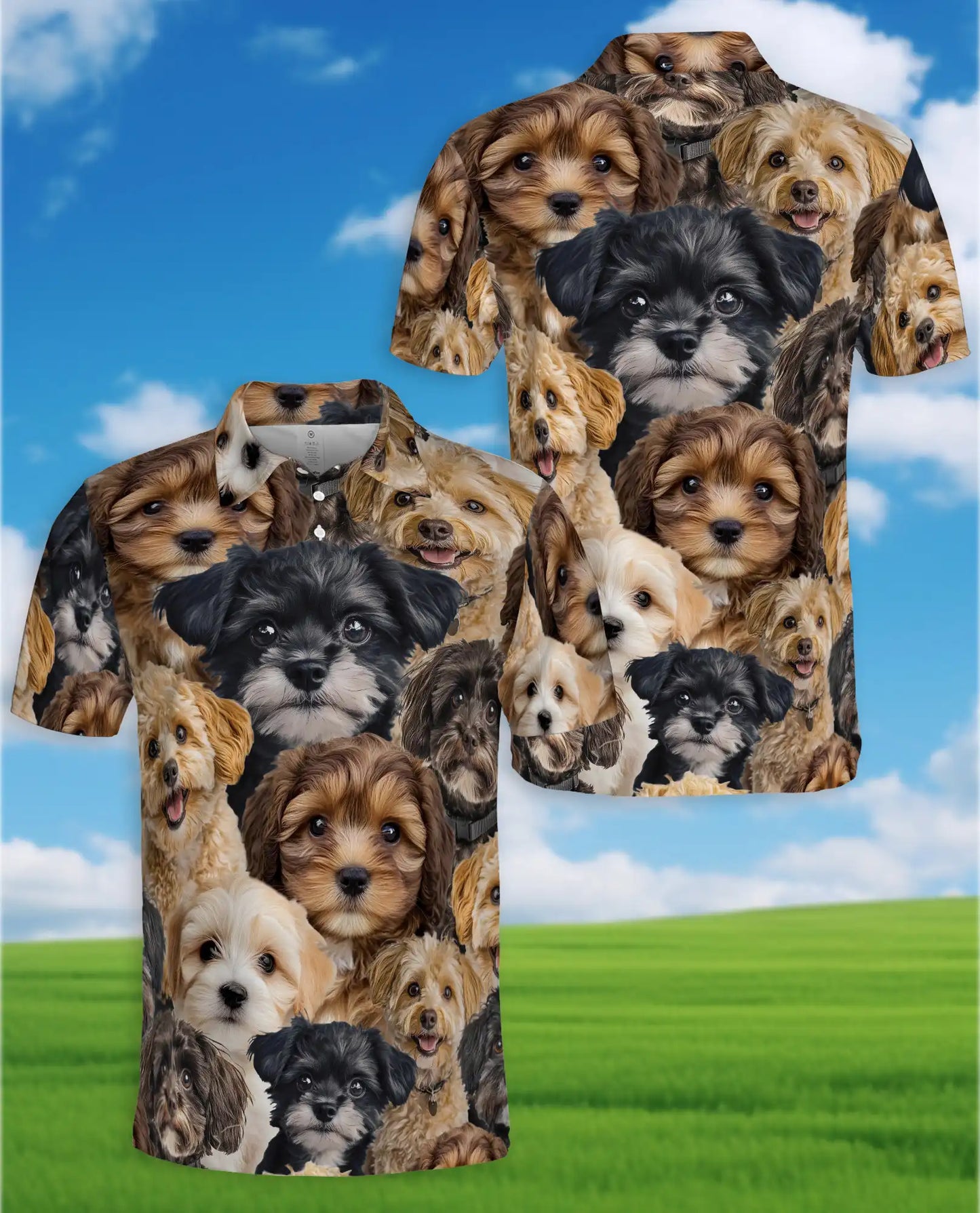Schnoodle Dog 3D Polo Shirt for Men, Cute Puppy Design | Azhawaiian