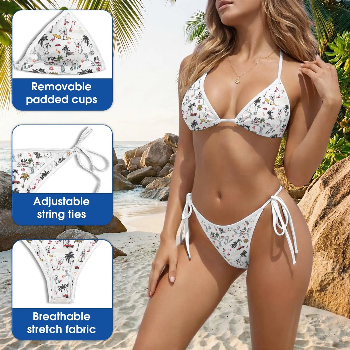 White Terrier Bikini Set, Tropical Dog Lover Two Piece Swimsuit | Azhawaiian