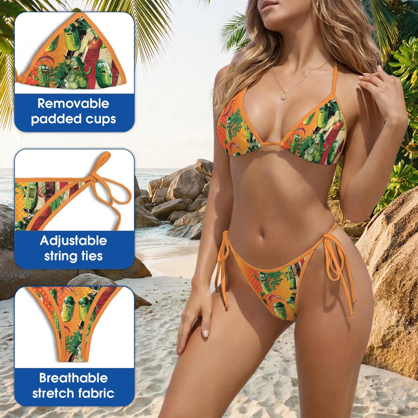 Funny Pickles Bikini Set, Novelty Food Two Piece Swimsuit | Azhawaiian