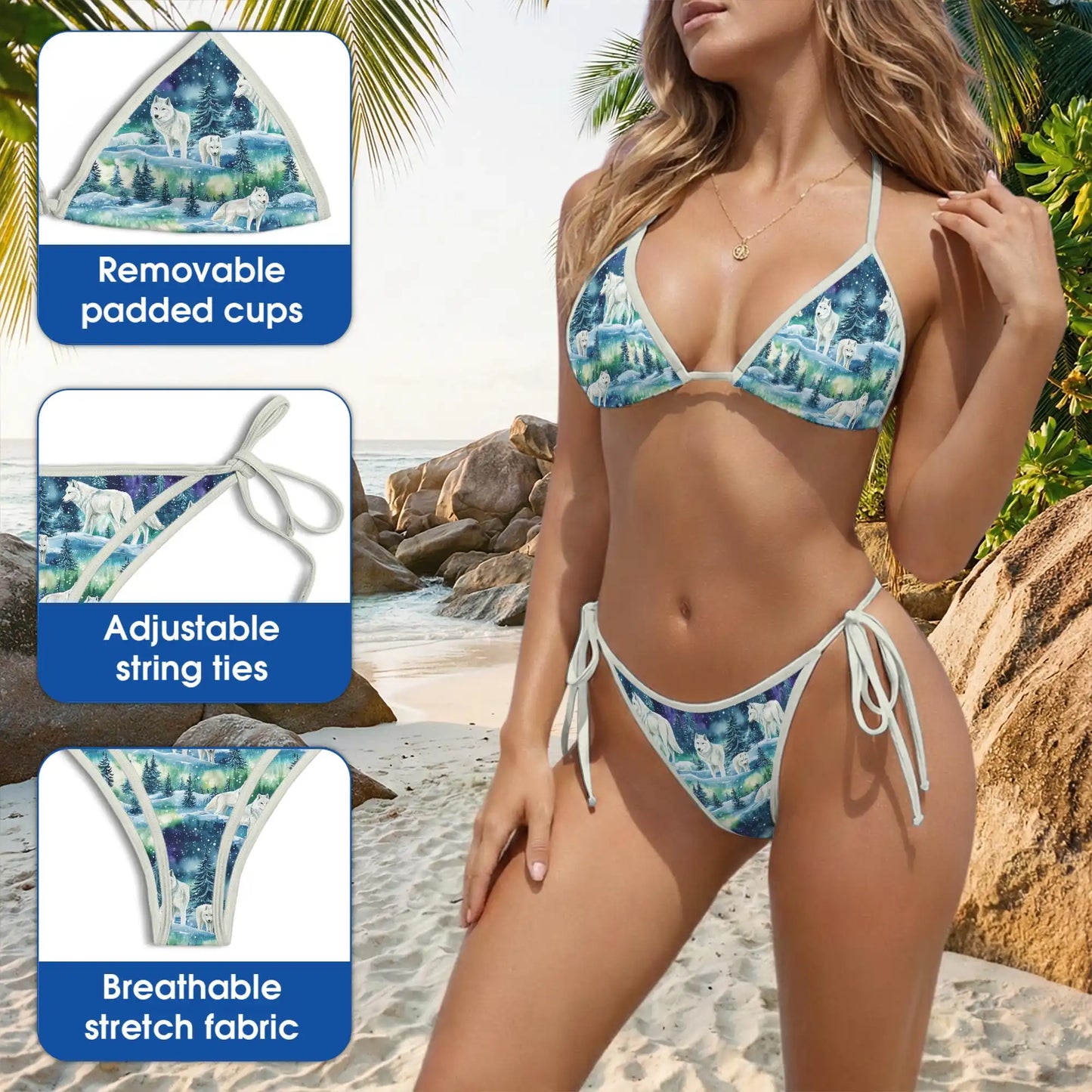 Winter Wolf Bikini Set, Snow Forest Two Piece Swimsuit | Azhawaiian