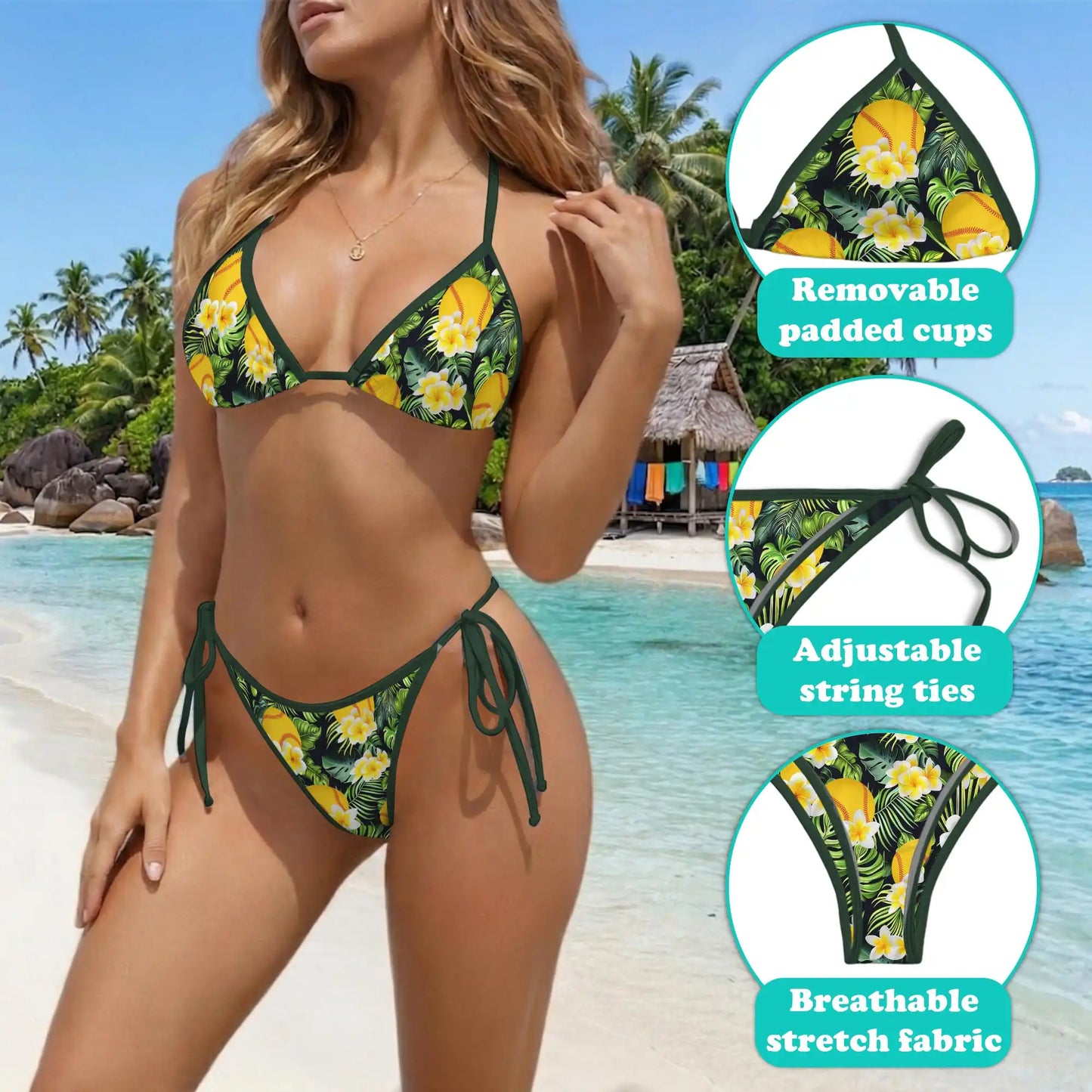 Tropical Softball Bikini Set for Women, Two Piece Swimsuit, Tropical Sports Beachwear | Azhawaiian