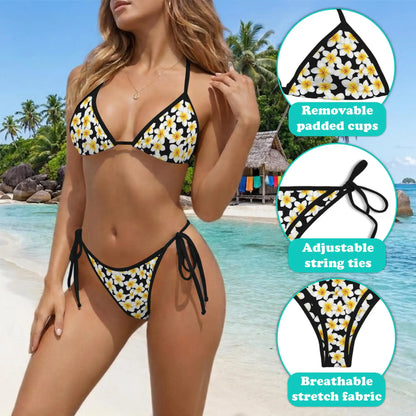 Plumeria Flower Bikini Set for Women, Two Piece Swimsuit, Tropical Plumeria Print Beachwear | Azhawaiian