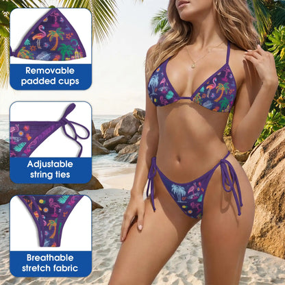 Neon Flamingo Bikini Set, Tropical Festival Two Piece Swimsuit | Azhawaiian
