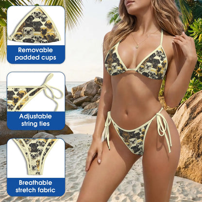 Funny Pug Bikini Set, Dog Lover Two Piece Swimsuit | Azhawaiian