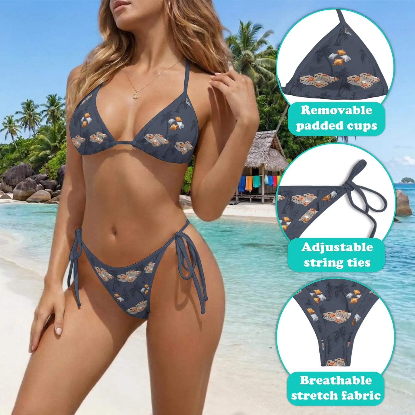 Cornhole Game Bikini Set for Women, Two Piece Swimsuit, Cornhole and Game Print Beachwear | Azhawaiian