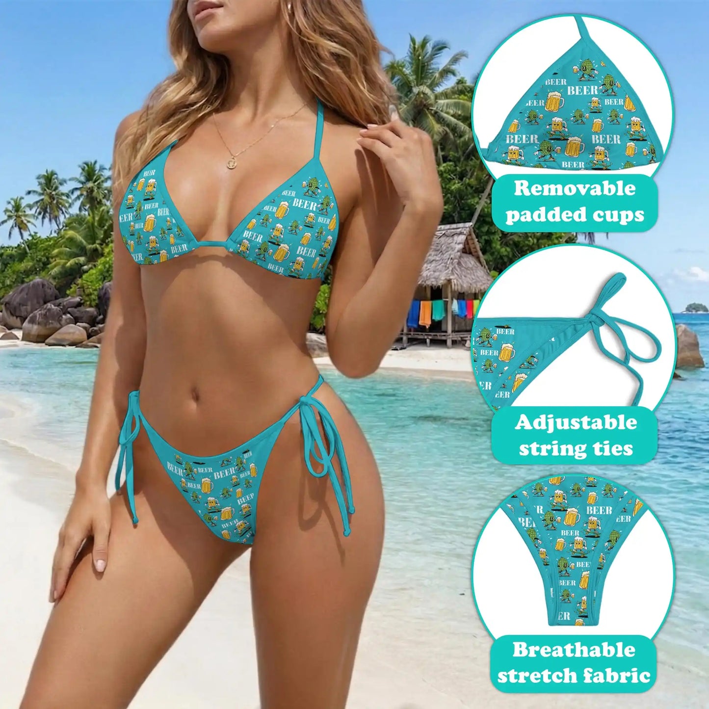 Funny Beer Bikini Set for Women, Two Piece Swimsuit, Beer Lover Beachwear | Azhawaiian