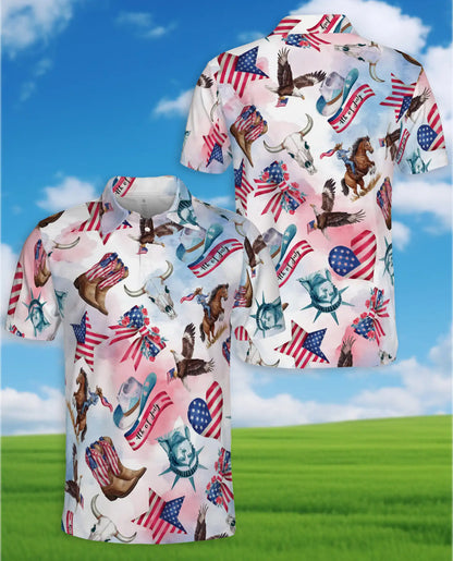 4th of July American Patriotic Horse Polo Shirt for Men | Azhawaiian