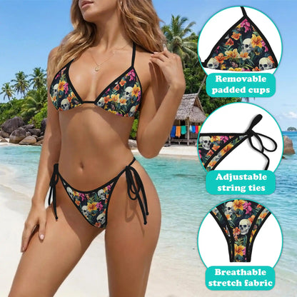 Colorful Skull Bikini Set for Women, Two Piece Swimsuit, Tropical Gothic Beachwear | Azhawaiian