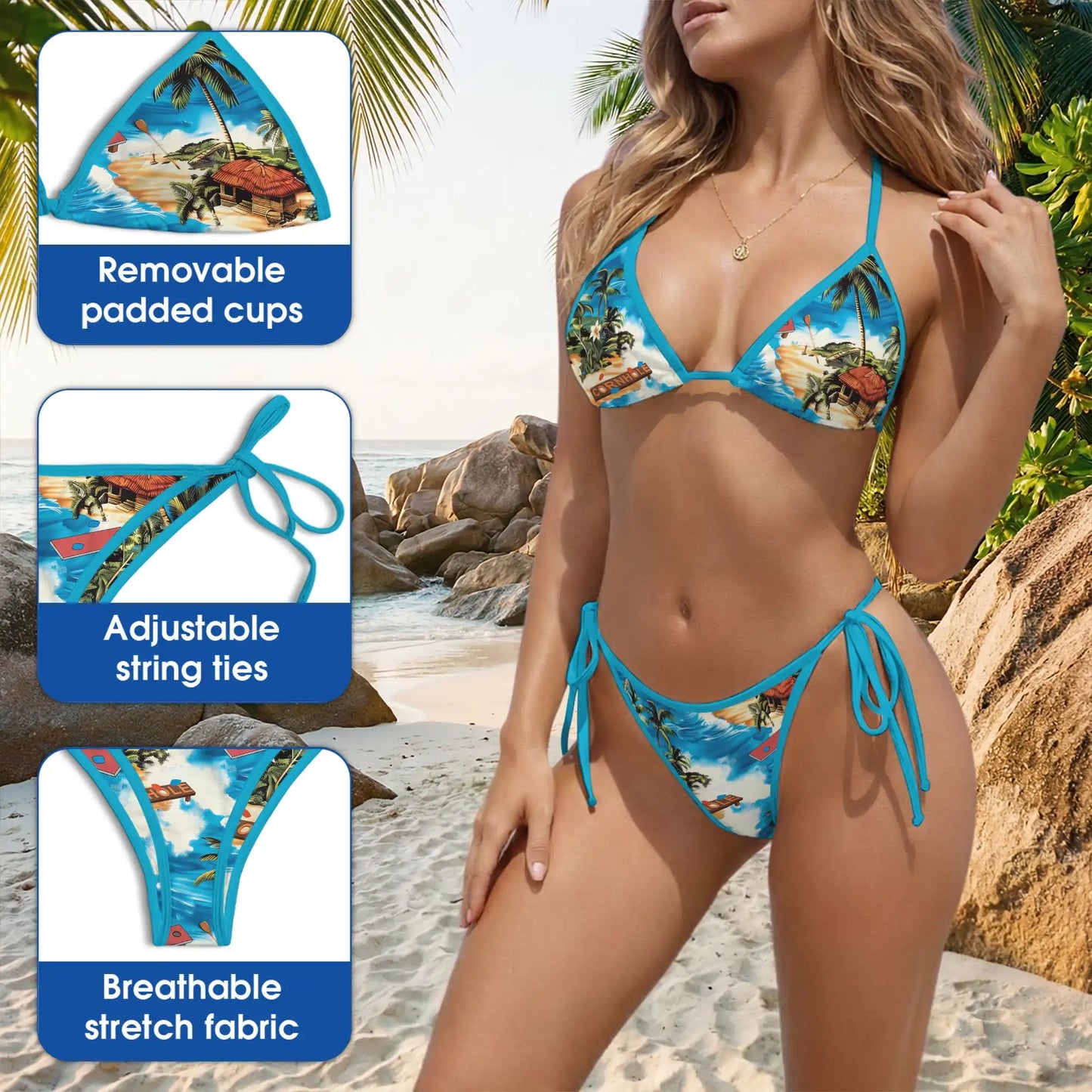 Cornhole Bikini Set, Tropical Beach Two Piece Swimsuit | Azhawaiian