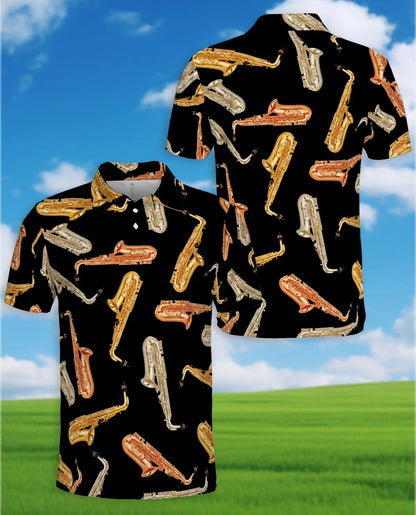 Saxophone Pattern Jazz Music 3D Polo Shirt for Men | Azhawaiian