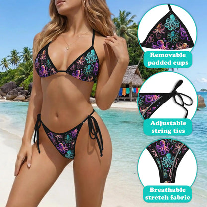 Tentacle Pattern Bikini Set for Women, Two Piece Swimsuit, Ocean Creature Beachwear | Azhawaiian
