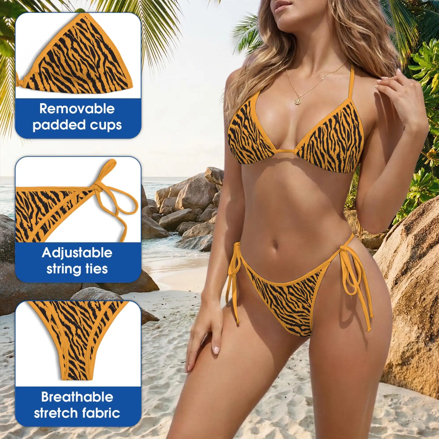 Tiger Bikini Set, Wild Animal Print Two Piece Swimsuit | Azhawaiian