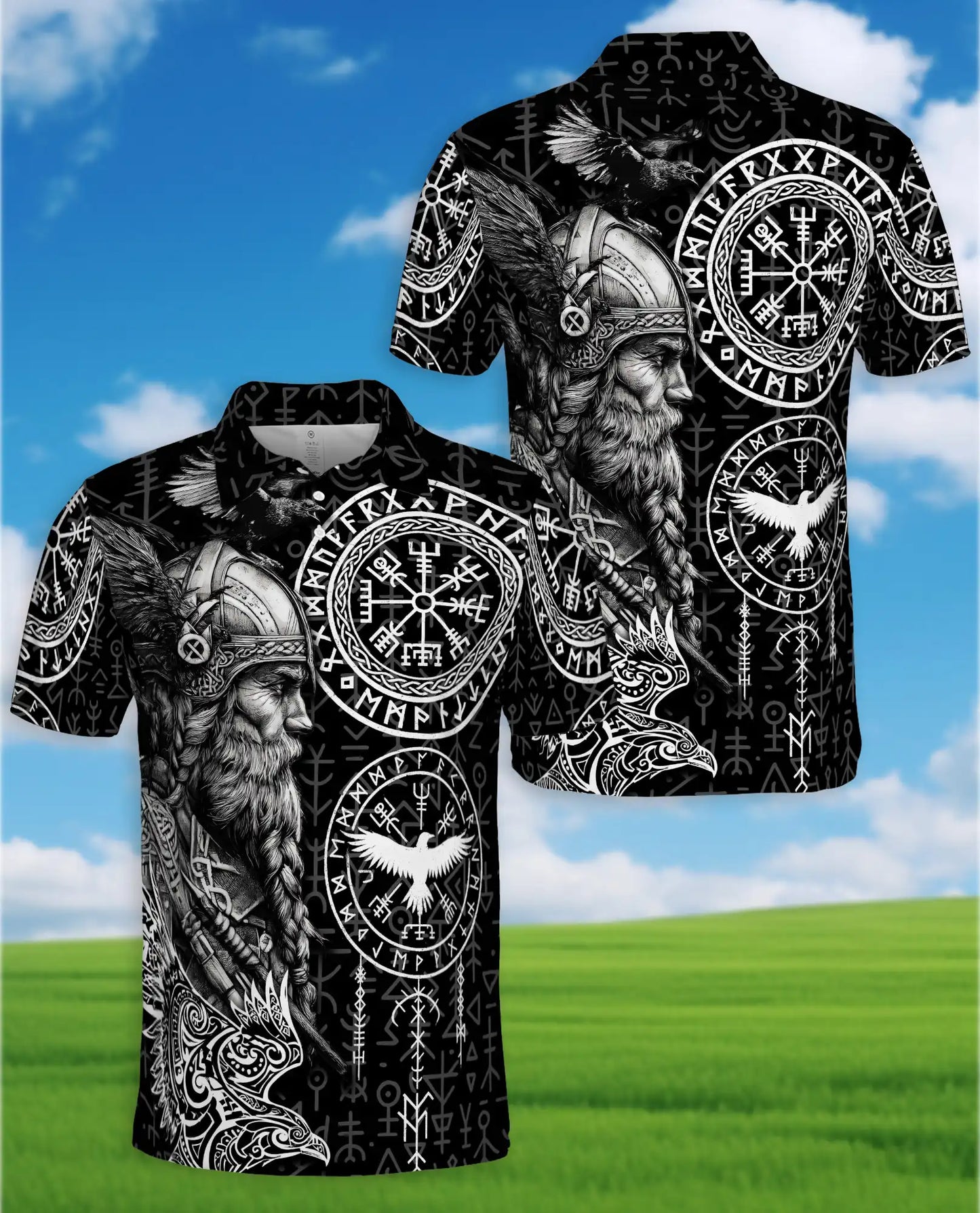 Viking Warrior Polo Shirt for Men, Norse Mythology Style | Azhawaiian