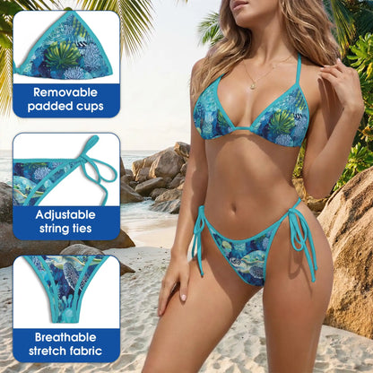 Sea Turtle Coral Reef Bikini Set for women, Two Piece Swimsuit | Azhawaiian