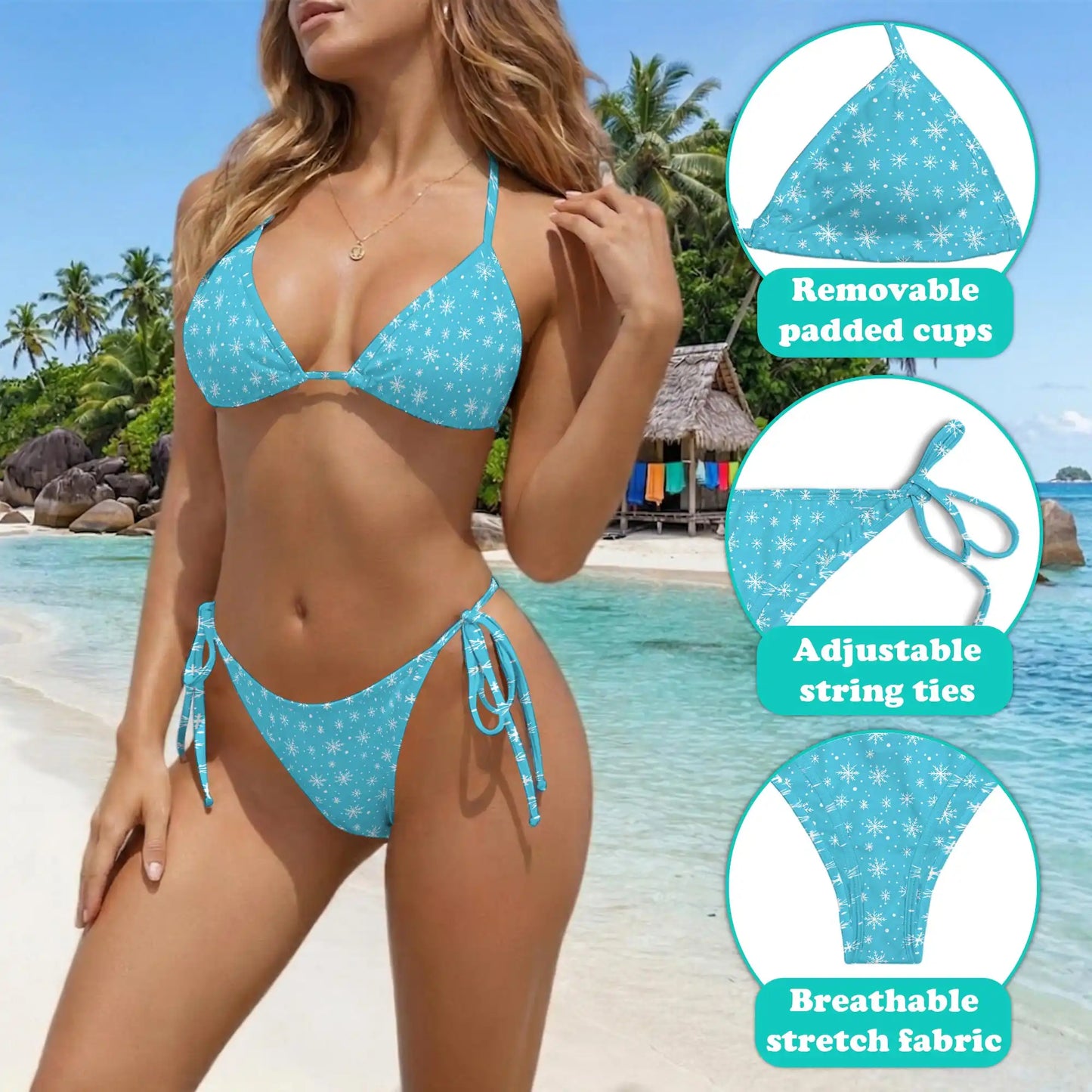 Snow Crystal Bikini Set for Women, Two Piece Swimsuit, Winter Snowflake Beachwear | Azhawaiian