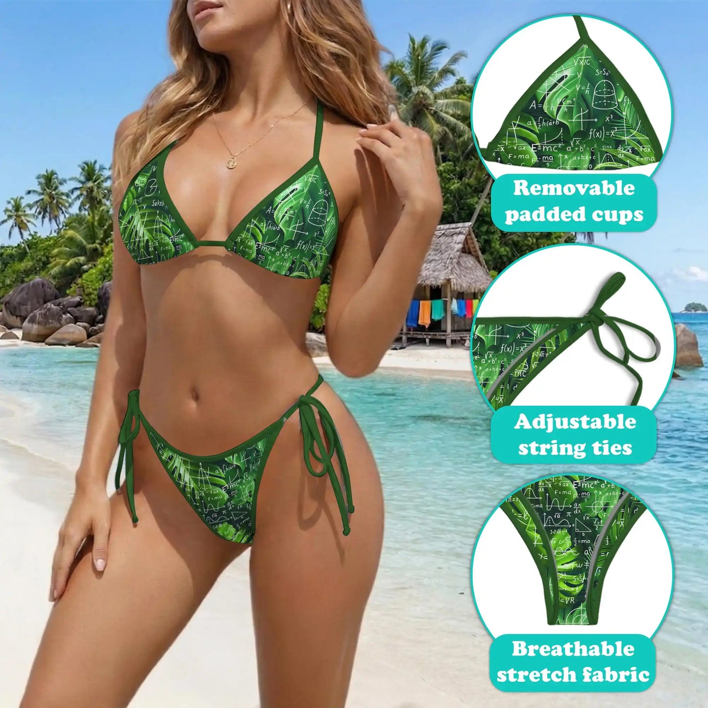 Tropical Math Bikini Set for Women, Two Piece Swimsuit, Science Pattern Beachwear | Azhawaiian