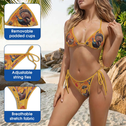 Turkey Bikini Set, Autumn Animal Two Piece Swimsuit | Azhawaiian