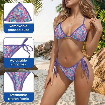 Neon Flower Bikini Set, Psychedelic Floral Two Piece Swimsuit | Azhawaiian