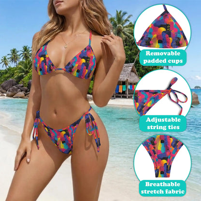 Vintage 80s Bikini Set for Women, Two Piece Swimsuit, Retro Colorful Beachwear | Azhawaiian