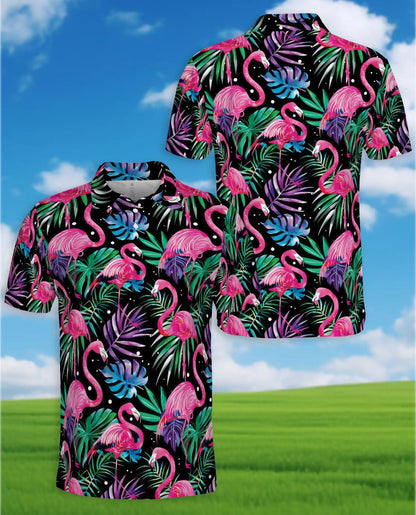 Pink Flamingo Polo Shirt for Men, Tropical Beach Style | Azhawaiian