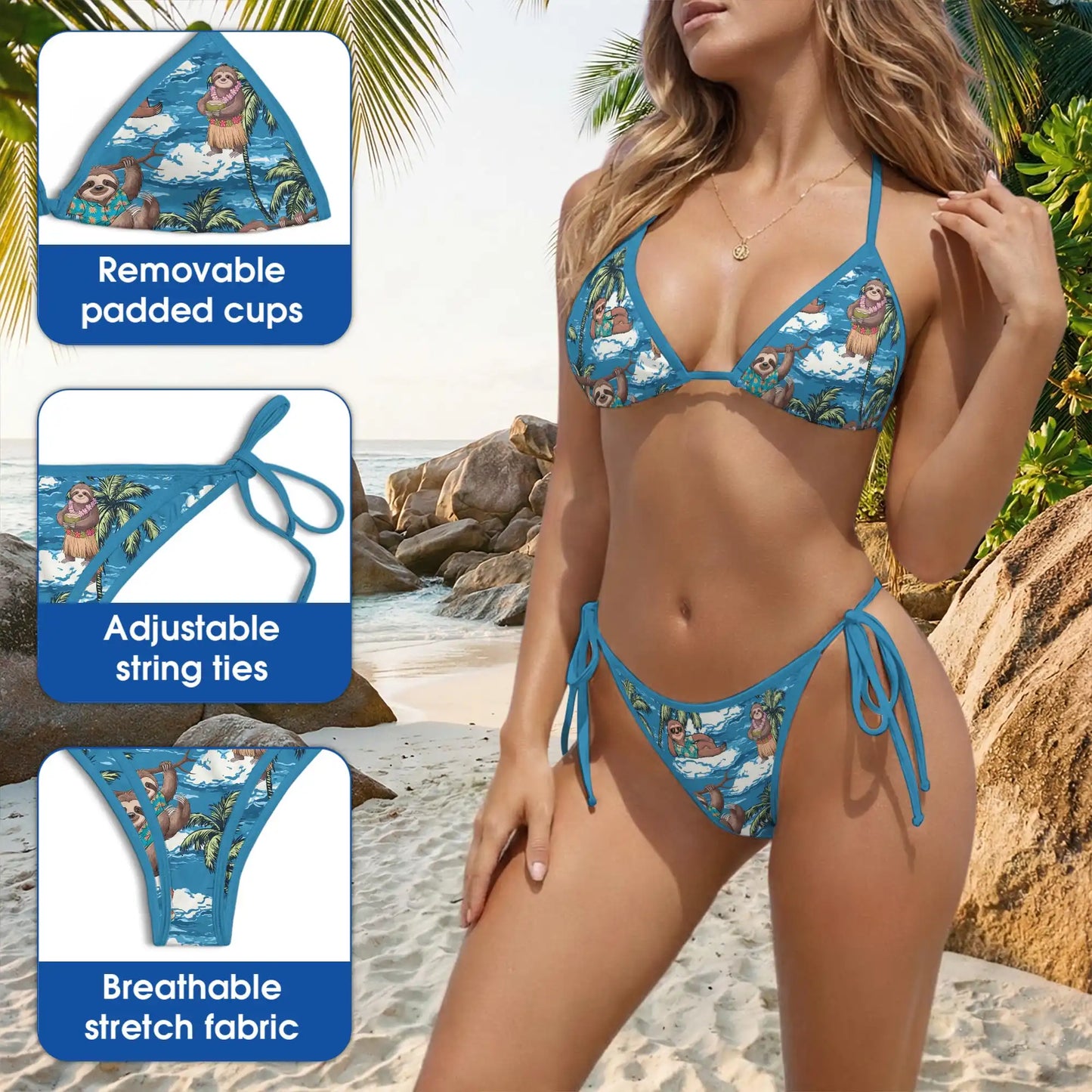 Funny Sloth Bikini Set for Women, Two Piece Swimsuit, Sloth Print Beachwear | Azhawaiian
