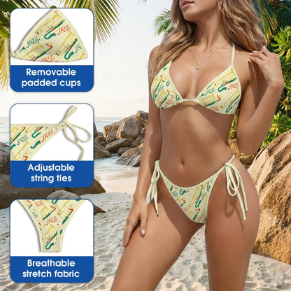 Trombone Pattern Bikini Set, Jazz Music Two Piece Swimsuit | Azhawaiian