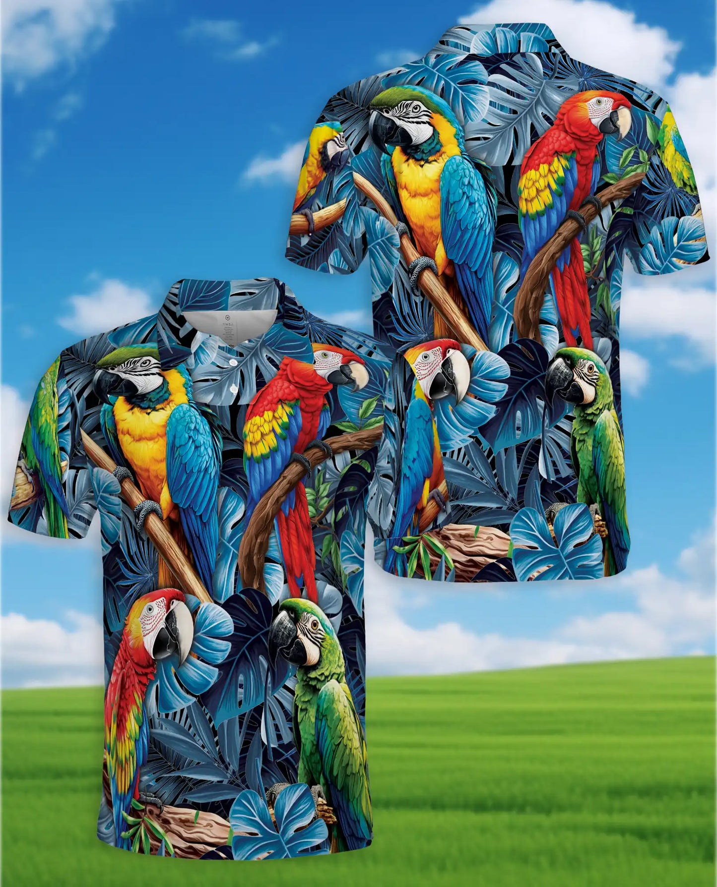 Tropical Parrot Polo Shirt - Colorful Macaw Jungle Style | Azhawaiian