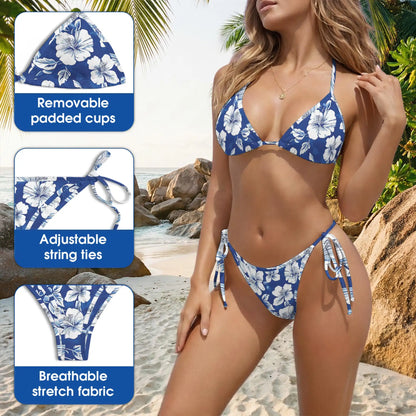 Roselle White Bikini Set for Women, Two Piece Swimsuit, Floral Beachwear | Azhawaiian