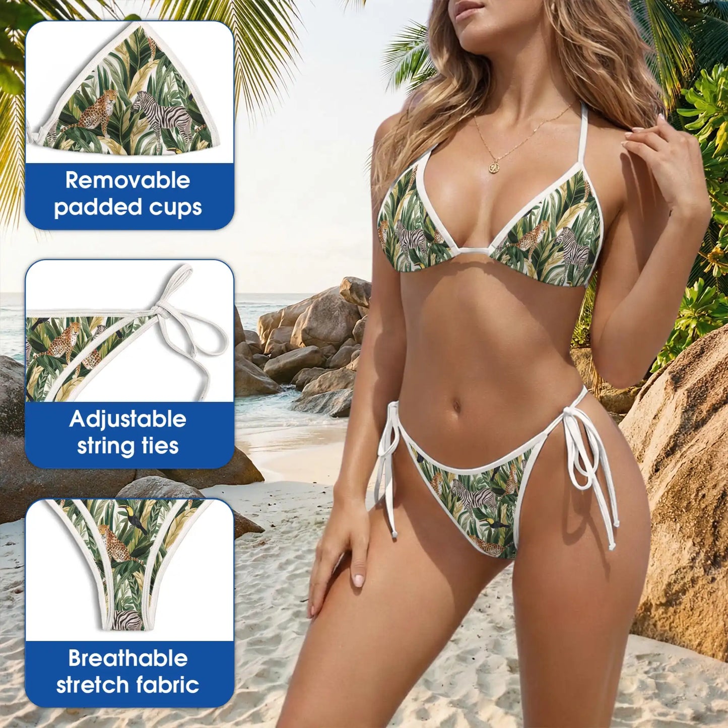 Wild Animals Bikini Set, Tropical Safari Two Piece Swimsuit | Azhawaiian