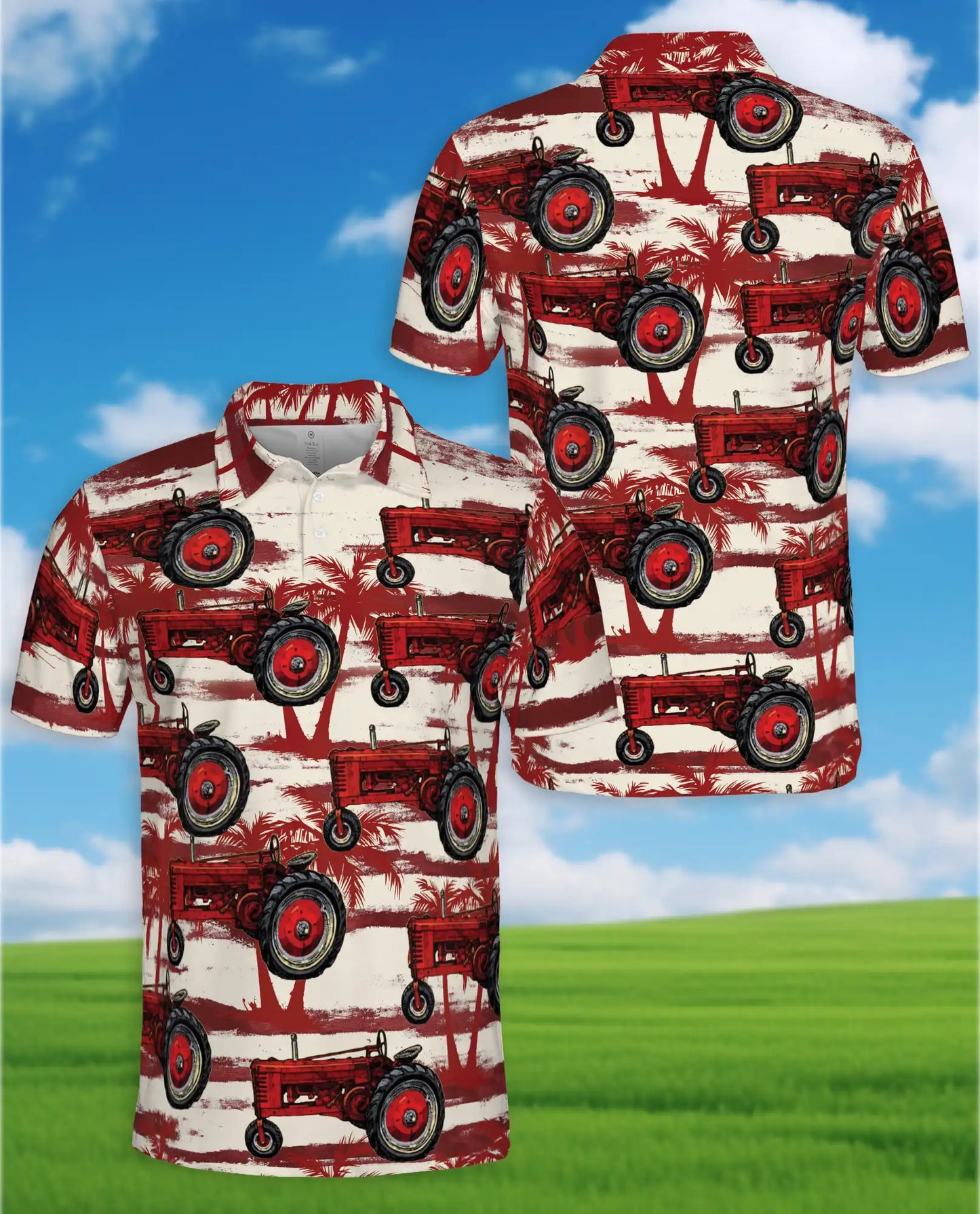 Vintage Tractor Polo Shirt, Farm Life Print | Azhawaiian