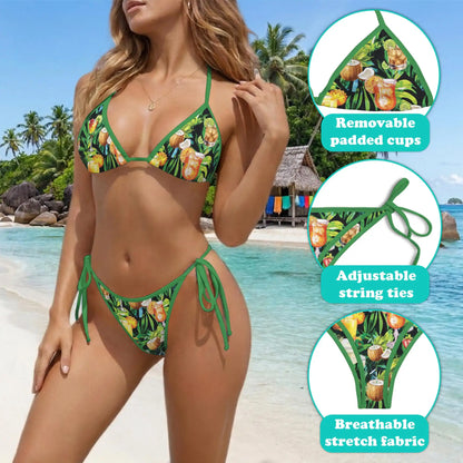 Cocktail And Fruit Bikini Set for Women, Two Piece Swimsuit, Tropical Drink Beachwear | Azhawaiian