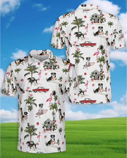 Bernese Mountain Dog Polo Shirt, Tropical Beach Print | Azhawaiian