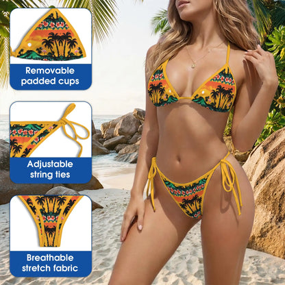 Sunset Flamingo Bikini Set, Tropical Beach Two Piece Swimsuit | Azhawaiian