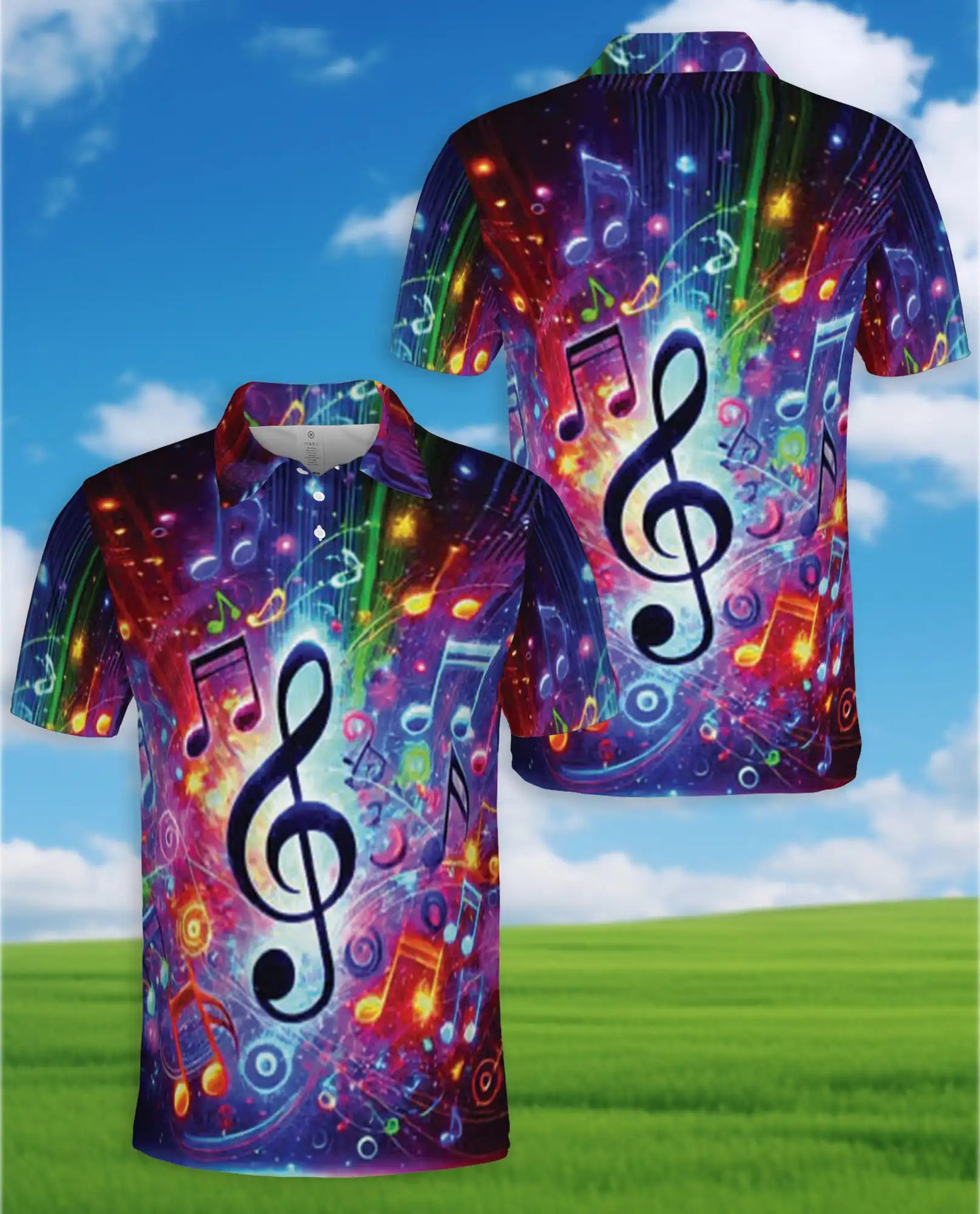 Music Notes Polo Shirt, Colorful Treble Clef Print | Azhawaiian