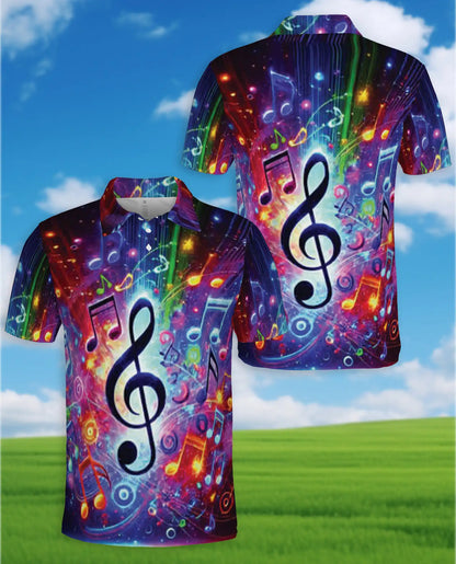 Music Notes Polo Shirt, Colorful Treble Clef Print | Azhawaiian