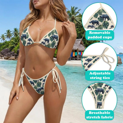 Rhino Bikini Set for Women, Two Piece Swimsuit, Tropical Safari Beachwear | Azhawaiian