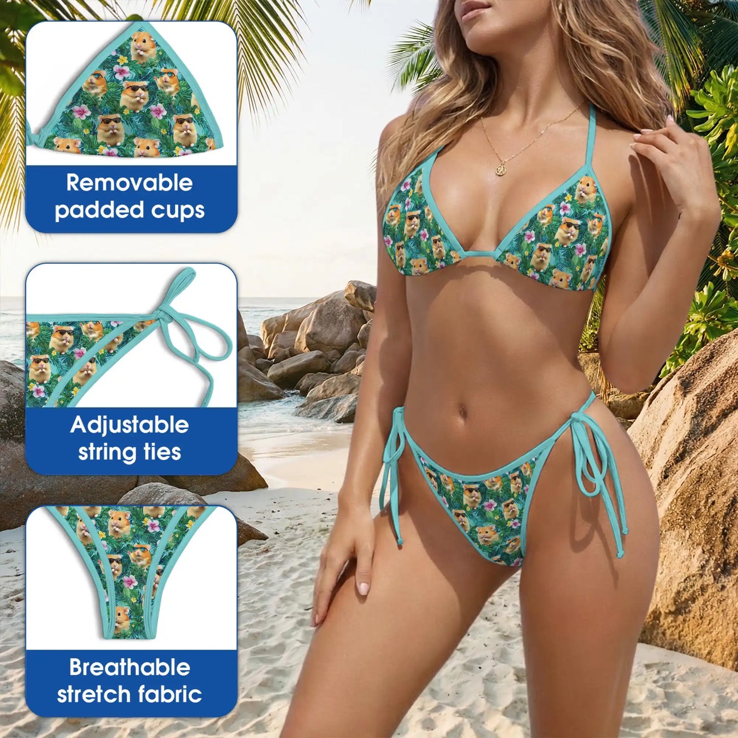 Tropical Hamster Bikini Set, Cute Animal Two Piece Swimsuit | Azhawaiian