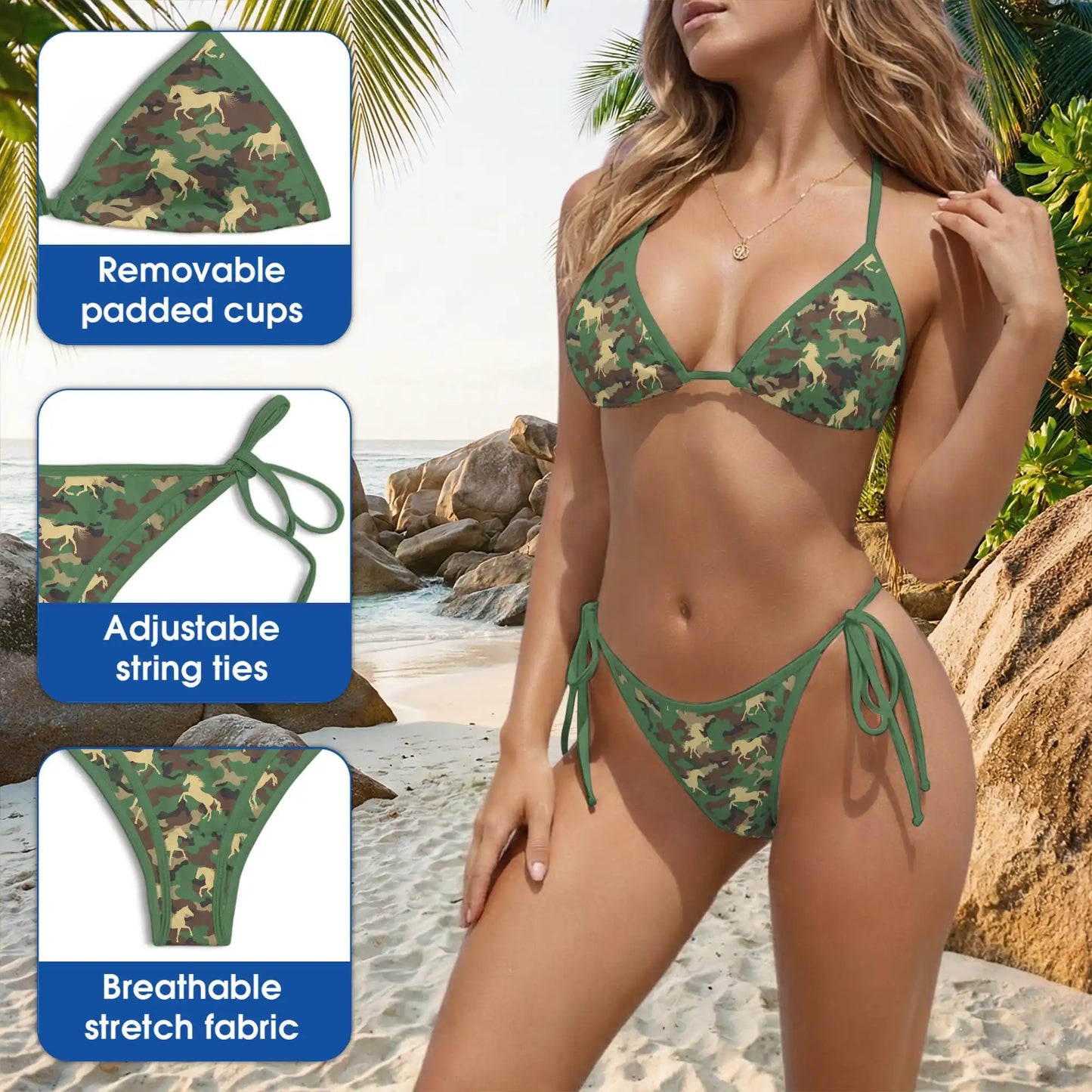 Horse Camo Bikini Set, Western Camouflage Two Piece Swimsuit | Azhawaiian